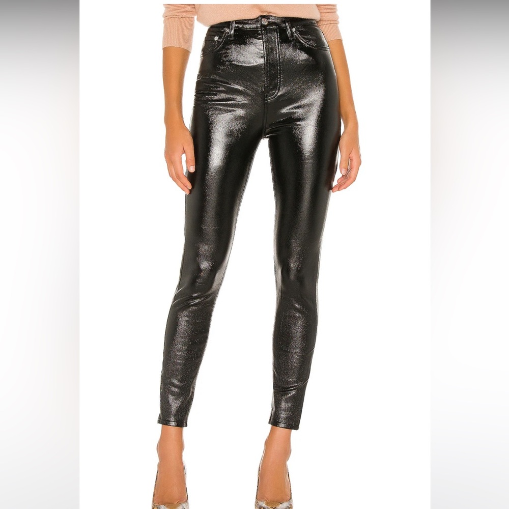 Free People Phoenix coated skinny jeans in liquid black size 27